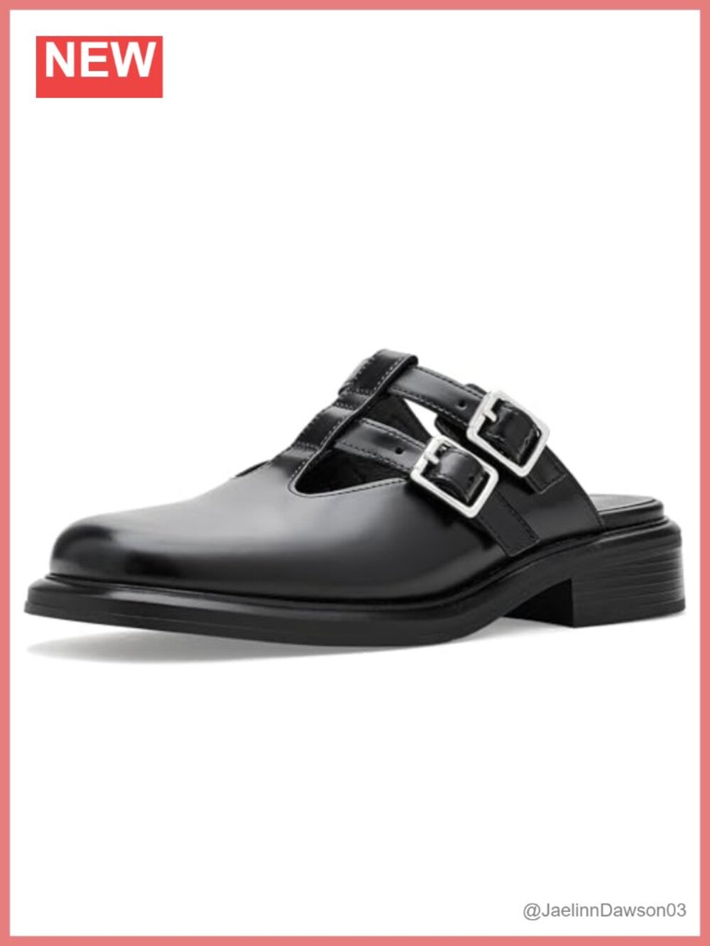 Women's Leather Square Toe Block Heel Mules Ankle Strap Slip-On Shoes